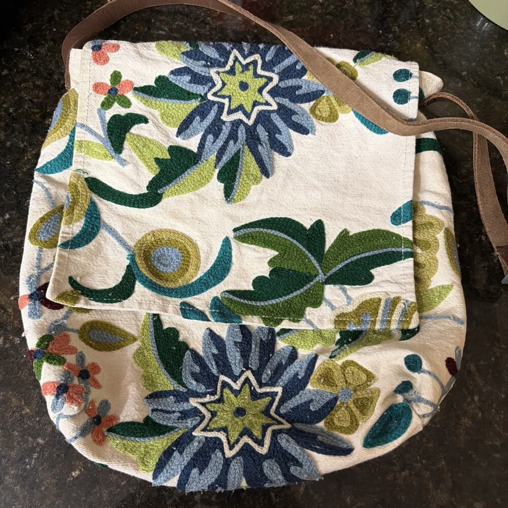 Denim & Supply Ralph Lauren Embroidered Floral Crossbody Bag Boho Canvas Leather - Picture 1 of 7